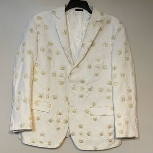 E.J. Samuel Elegant White tuxedo Blazer with Gold Accents modelo Italy 48 R